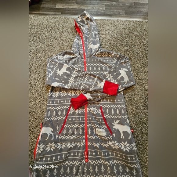 Tipsy Elves Gray and Red Pajama Onesie - Picture 4 of 5